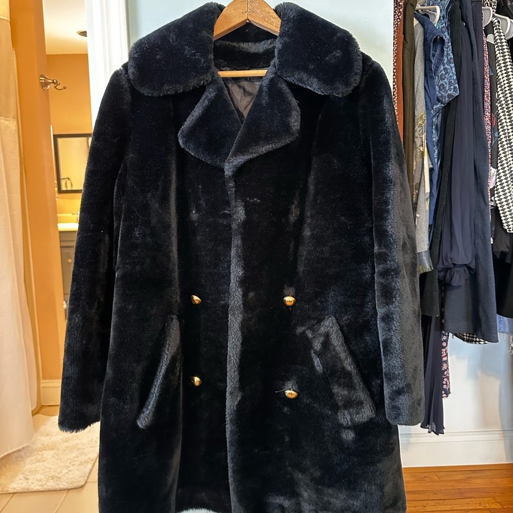 Vintage Black Faux Fur Coat